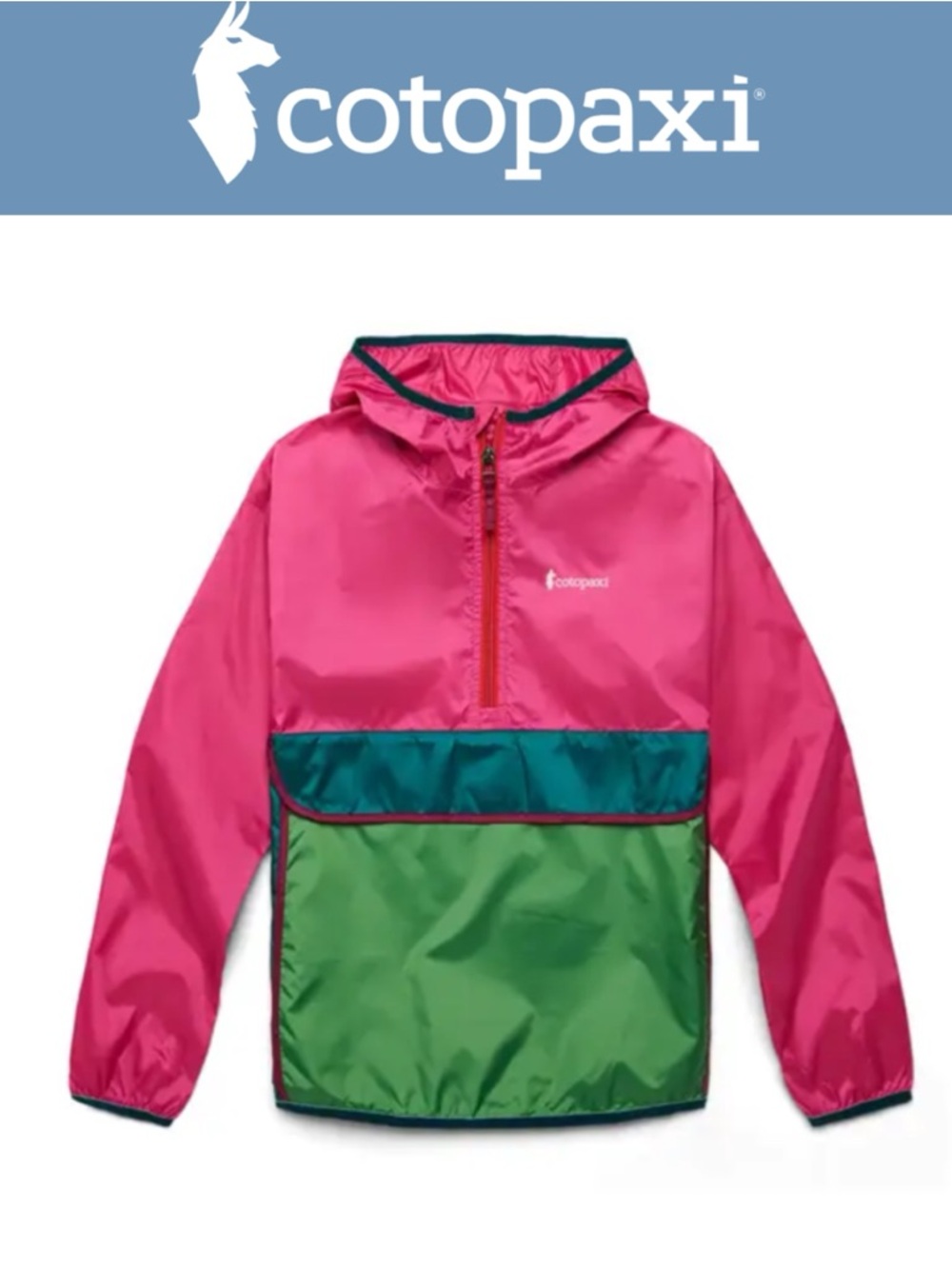 COTOPAXI JUICE YOUTH XL TECA HALF ZIP COLOR BLOCK PULLOVER PACKABLE WINDBREAKER